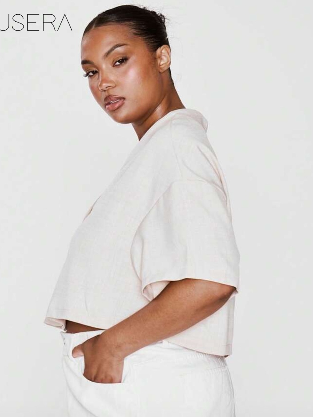 Light V-Neck Cropped Button Front Top - Picture 3 of 11